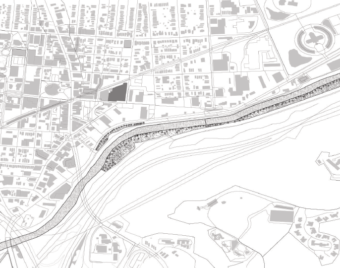 Black-and-white site map of the surrounding Northside neighborhood
