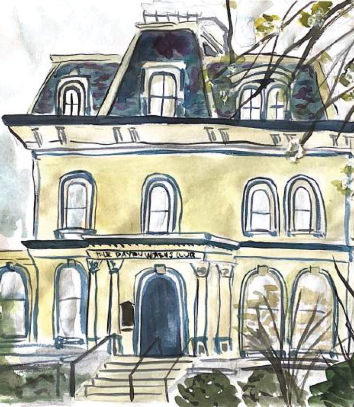 Watercolor of the Dayton Women's Club, a Second Empire house